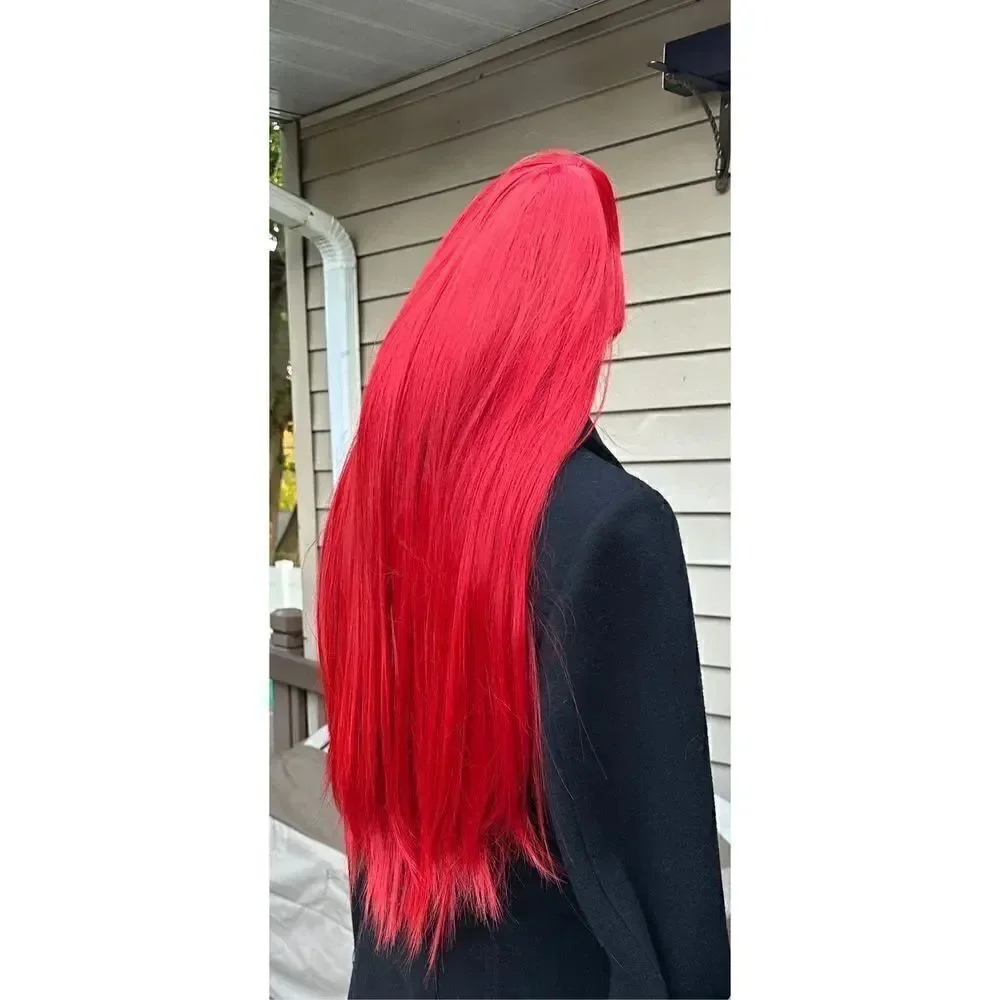 Beautiful red wig with bangs 22 inch synthetic heat resistant
